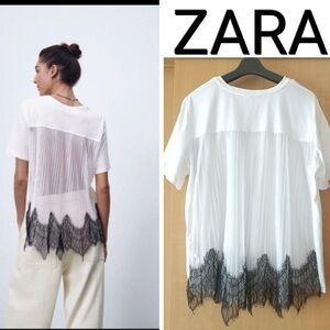 Zara White Short Sleeve Tee Sz M